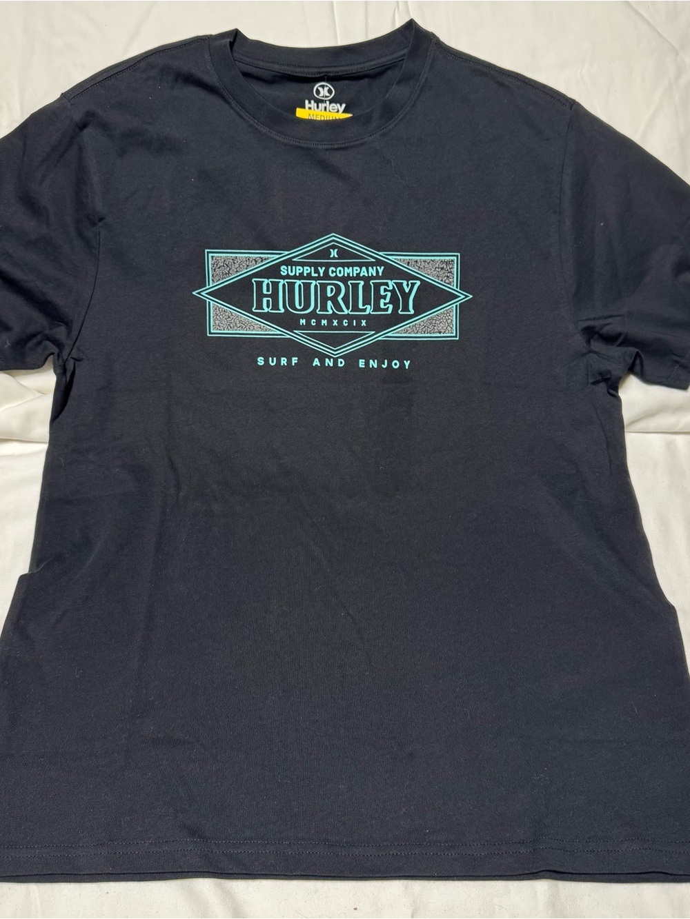 Hurley Black Short-Sleeve Tee with Teal Logo Graphic NWT